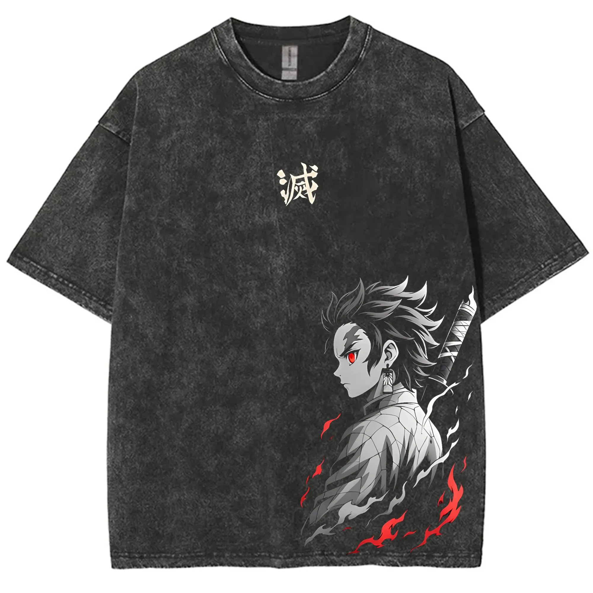 스트리트웨어 귀멸의 칼날 빈티지 워시드 그래픽 티셔츠  - Anime Merchandise Men 리뷰 및 가격